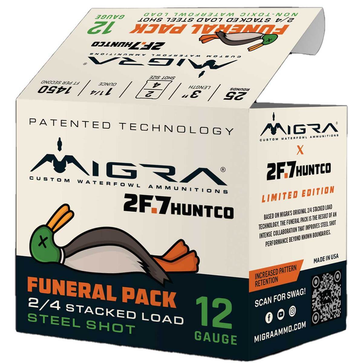 Migra 2F.7 Funeral Pack 12 Gauge 3in #2/4 1-1/4oz Steel Shot Shotshells - 25 Rounds
