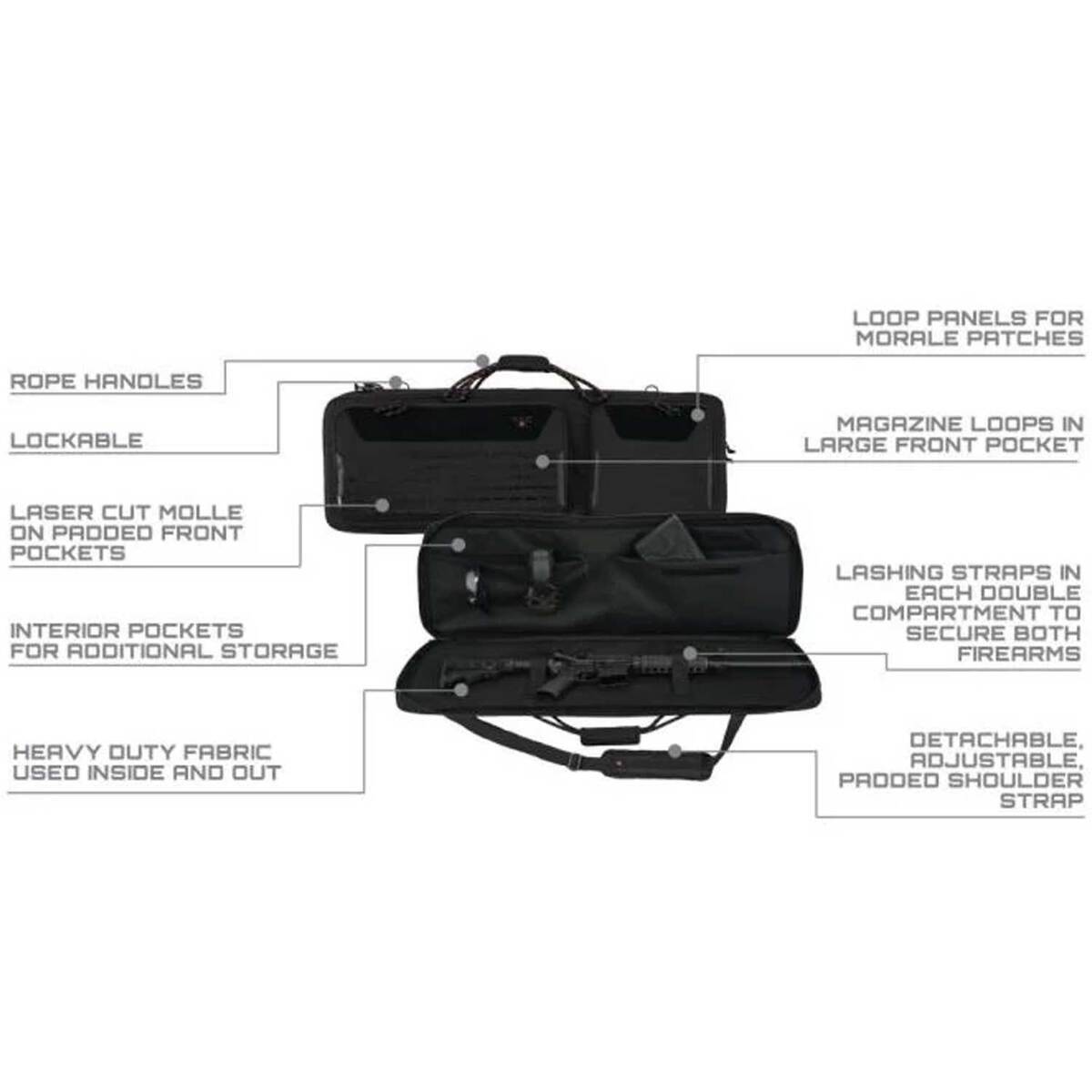 Allen Company Tac-Six 2-Firearm Unit with Laser Cut Molle Front 38in Tactical Rifle Case - Black