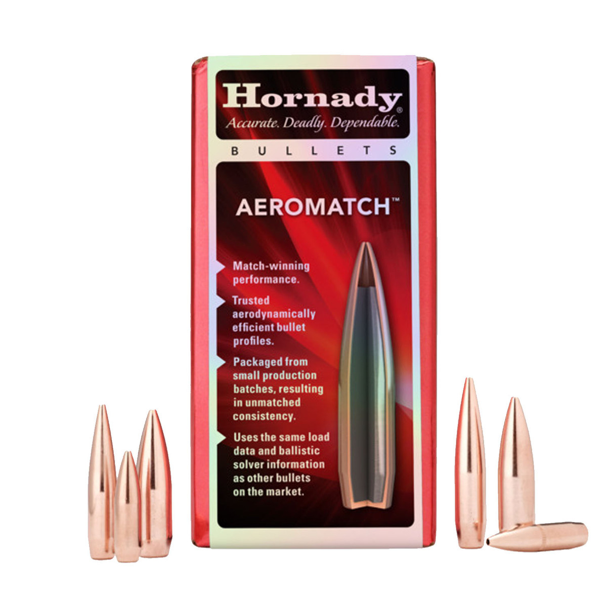 Hornady Aeromatch .308/.30 Caliber Hollow Point Boat Tail 168gr Reloading Bullets - 100 Rounds