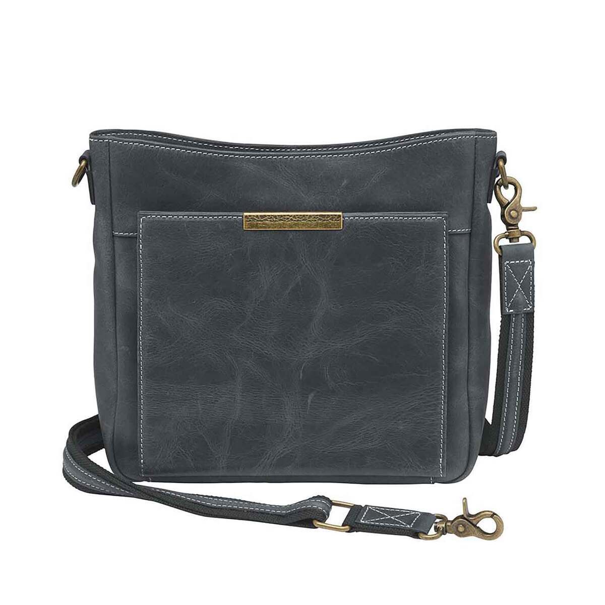 Gun Tote’n Mama Distressed Leather Slim X-Body RFID Concealed Carry Crossbody - Grey