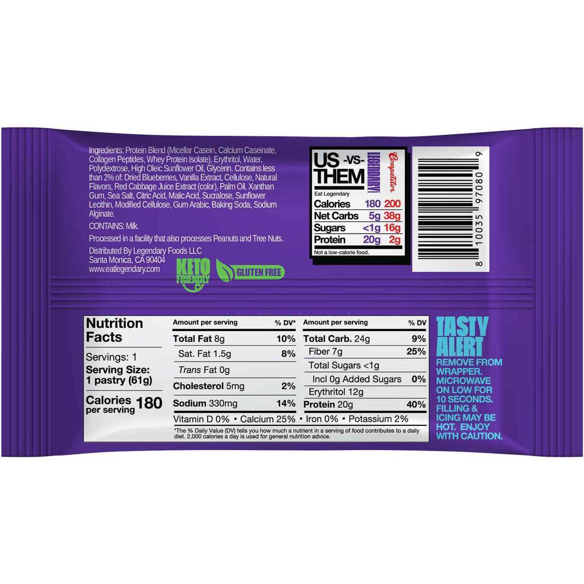 Legendary Foods Tasty Pastry Blueberry Cake Style Pastry - 1 Serving